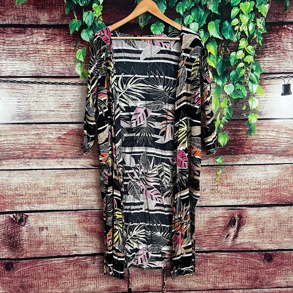 Becca Swim Swimsuit Coverup Medium Large Floral Hawaiian Tropical Open Front Tie